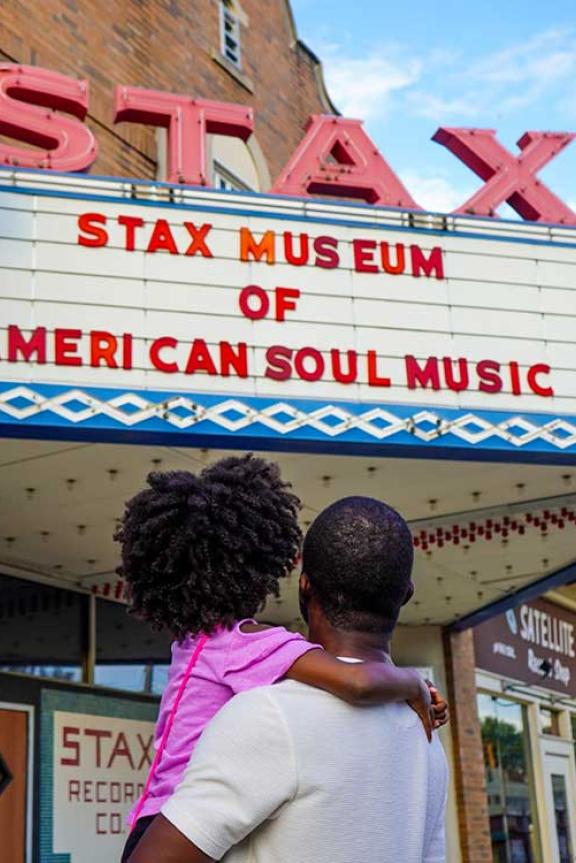 A family exploring the Stax Museum together