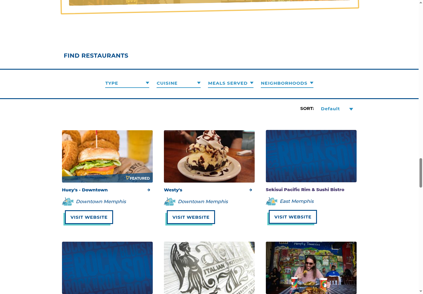 Memphis Travel’s current restaurant finder with working category and cuisine filters